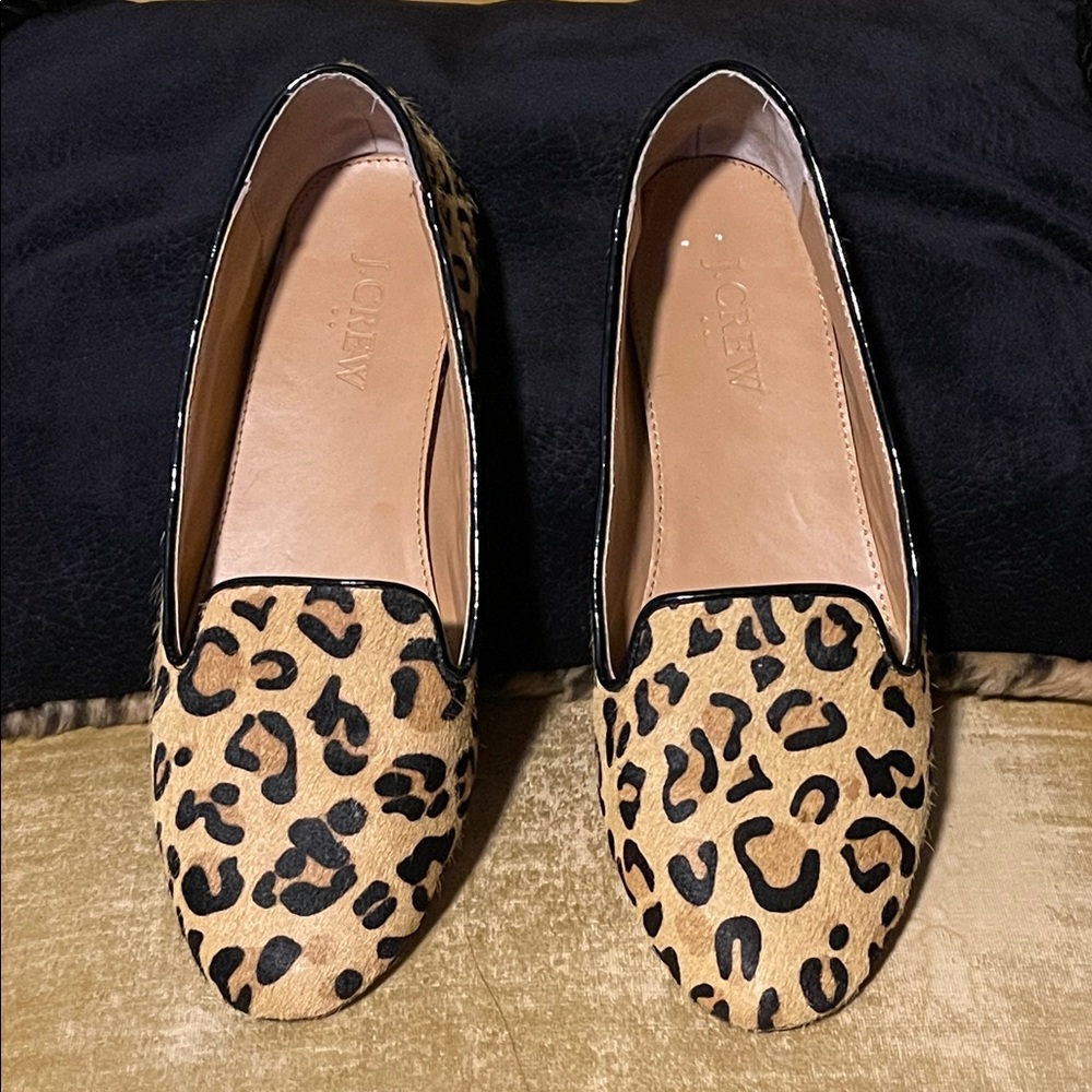 J. Crew Tan and Black Animal Print Loafers